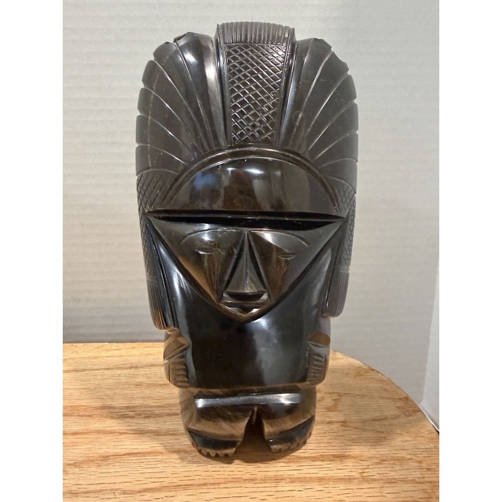Vintage Black Stone Bust‎ Sculpture African Style Art Deco Carved